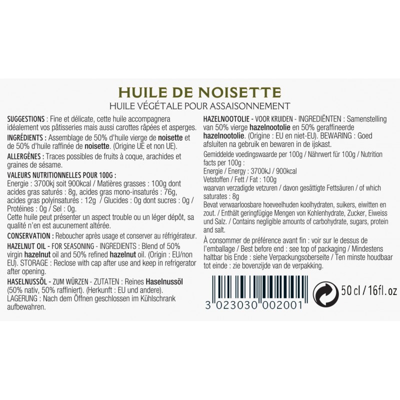 HUILE DE NOISETTE EN 0.50 CL – GRIGNOTE.COM