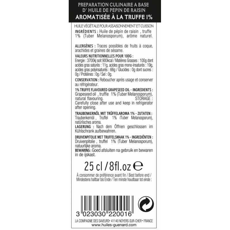 Huile de pépins de raisin Truffe Noire (100ml) – Du Bonheur Dans La Musette