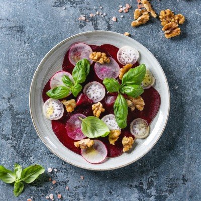 Beetroot and Radish Carpaccio with French Walnut oil