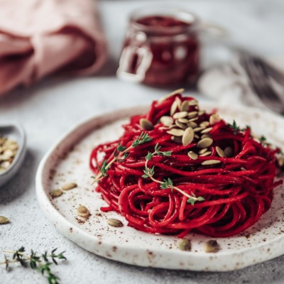  Beetroot Spaghetti with Thyme, Pumpkin Seeds & Pumpkin Seed oil